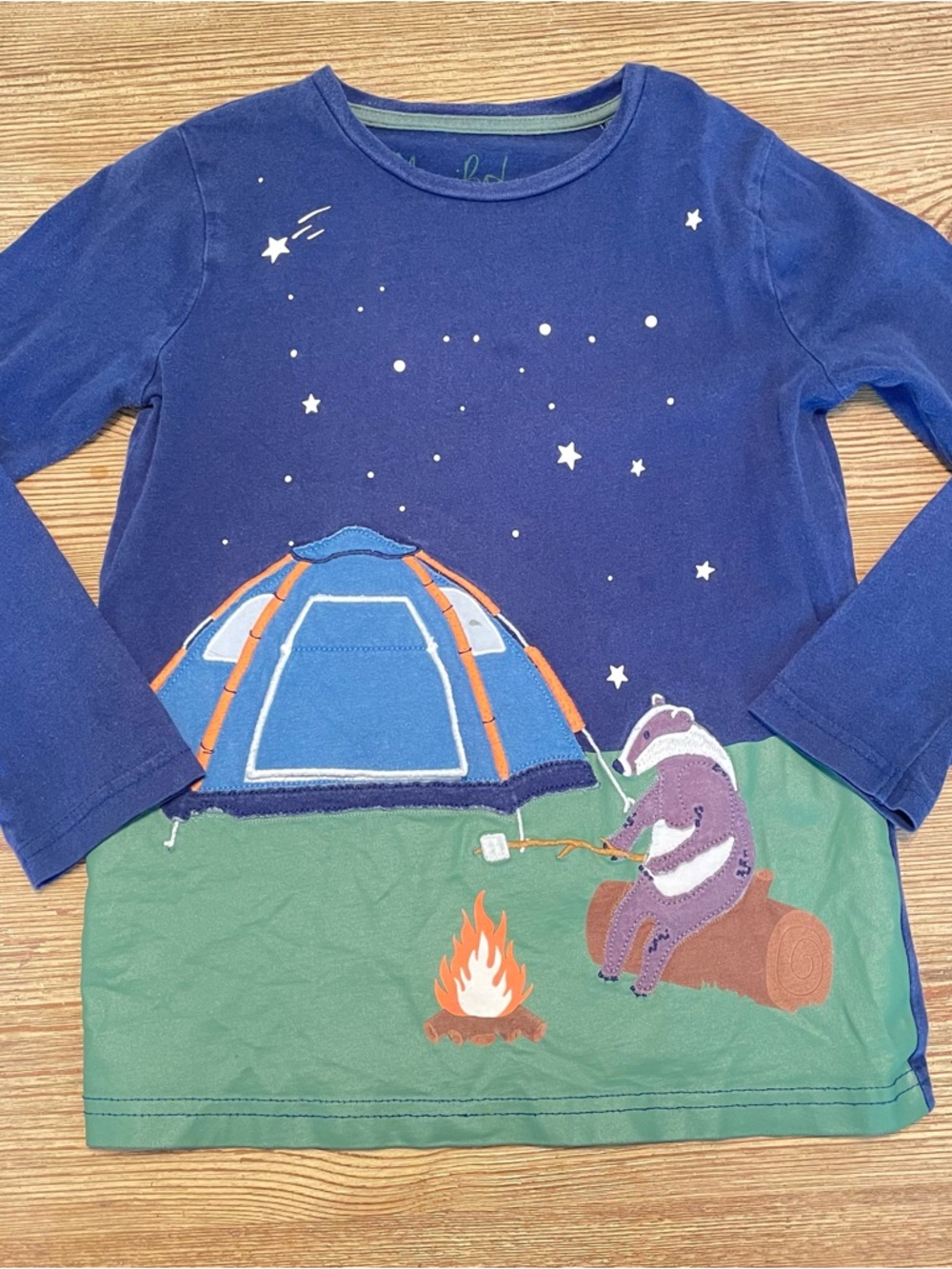 Mini Boden Lift Flap Camping Tent Badger Long Sleeve Tee 6/7